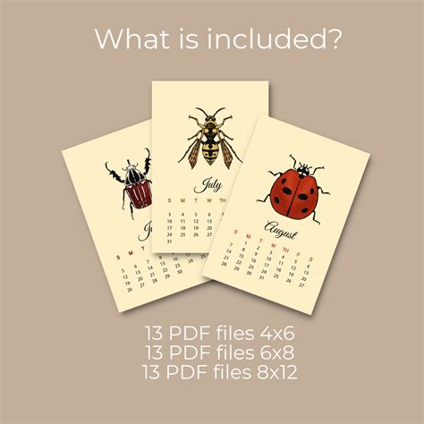 2022 Printable Calendar 2022 Calendar Insects 12 Months Etsy