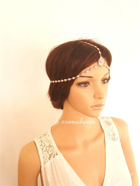 Bohemian Headchain Bridal Headpiece Rose Gold Hair Chain Etsy