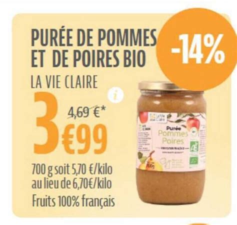 Promo Purée De Pommes Et De Poires Bio La Vie Claire Chez La Vie Claire Icataloguefr