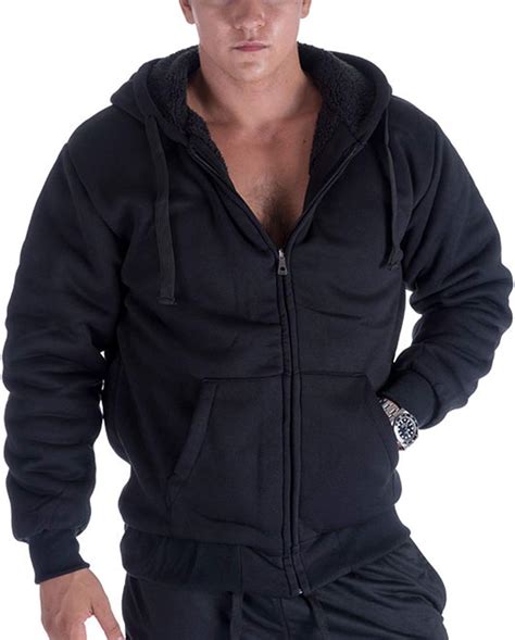 Mens Full Zip Heavyweight Fleece Hoodie Sweatshirts Black Hoodies For