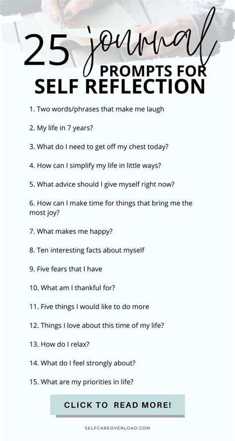 25 Journal Prompts For Self Reflection Self Care Overload Journal