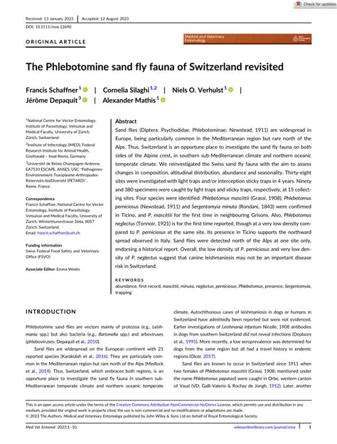 Pdf The Phlebotomine Sand Fly Fauna Of Switzerland Revisited
