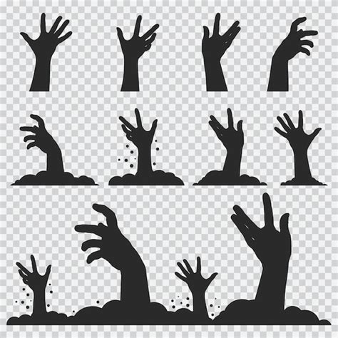 premium vector zombie hands black silhouette halloween icons set isolated