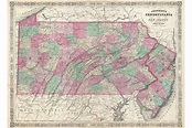 Pennsylvania and New Jersey; 1866 Johnson Map; Beautiful ...