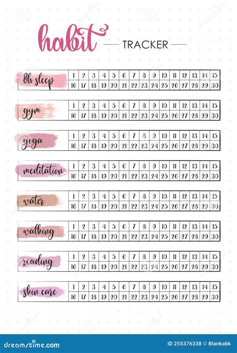 Daily Monthly Habit Tracker Printable Template A4 Stock Photo Image