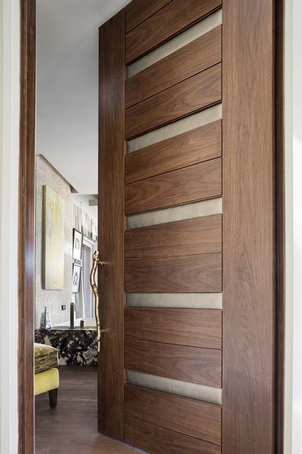 Las Vegas Modern Home Interior Solid Wood Walnut Door With Leather