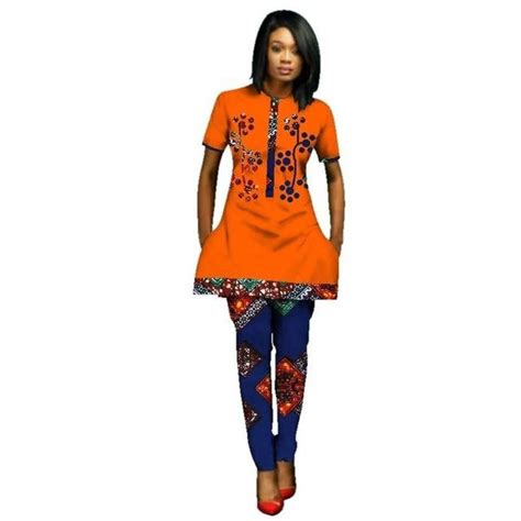 women african clothing 2 piece top pants patchwork button flower pattern x10694 african