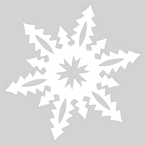 Paper Snowflake With Tall Christmas Trees Pattern Cut Out Template