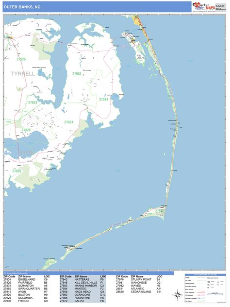 Outer Banks North Carolina Wall Map Basic Style By Marketmaps Mapsales