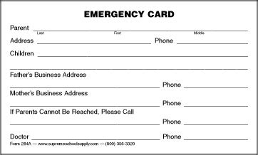 Maybe you would like to learn more about one of these? Emergency Information Card (284A) - Supreme School Supply