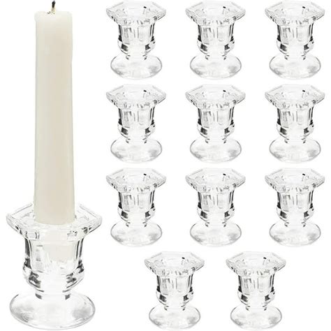 Crystal Glass Candle Holders Set Of 12 Clear Taper Candlestick Pillar Candle Holder 2 X2 X2 3