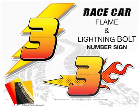 Race Car Number 3 Race Car Birthday Lightning Bolt Number Etsy