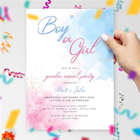 gender reveal invitations download pdf or order prints