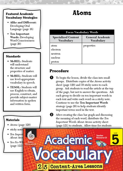 Atoms Academic Vocabulary Level 5 Teachers Classroom Resources