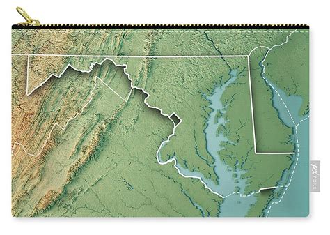Maryland State Usa 3d Render Topographic Map Border Carry All Pouch By