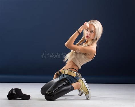 Attractive Blond Woman Sitting On Her Knees Stock Image Image Of Fashionable Bracelets