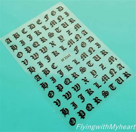 7 Colors Art Old English Letters Latin Roman Nail Decals Sticker Xf3262