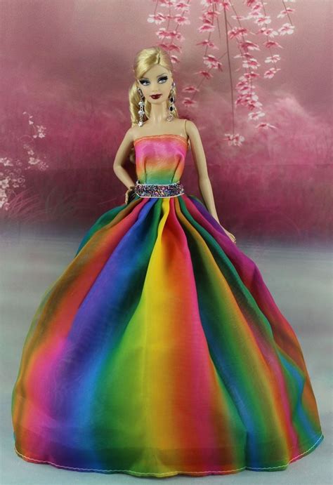 Rainbow Color Fashion Princess Party Dressclothesgown For Barbie Doll
