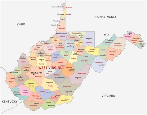 West Virginia Counties Map Mappr
