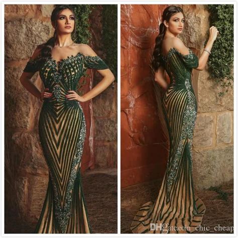 Aso Ebi 2019 Arabic Dark Green Luxurious Evening Dresses Sheer Neck