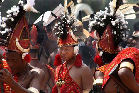Konyak Tribes Of Nagaland With Their Traditional Dresses During Aolean