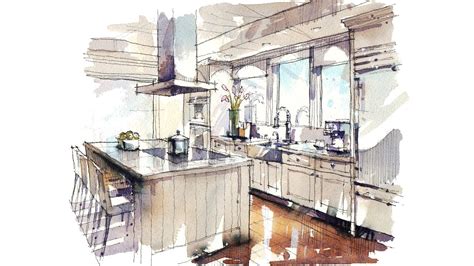 Hand Rendering Interior Kitchen Watercolor Sketch Full Youtube