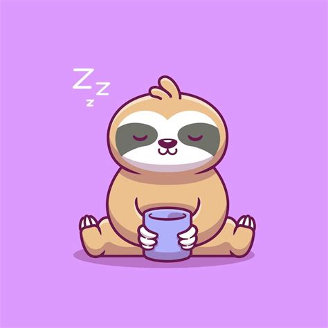 Premium Vector Cute Sloth Sleeping With Coffee Icon Illustration