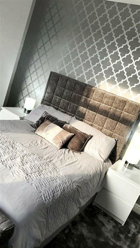 You have full freedom to choose your selection of bedroom design. Camden Trellis Wallpaper Soft Grey Silver (With images) | Wallpaper bedroom feature wall ...