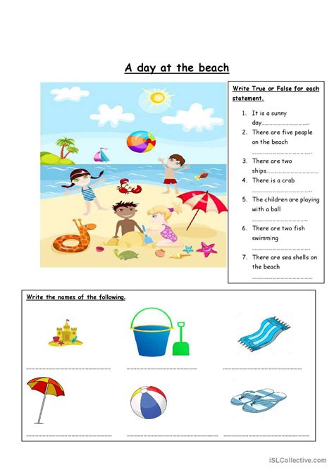 A Day At The Beach English Esl Worksheets Pdf And Doc