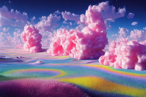 Download Trippy Aesthetic Clouds On Colorful Field Wallpaper