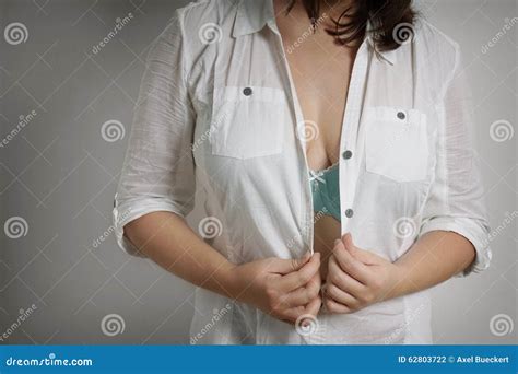 Woman Unbuttoning Blouse Stock Photo Image Of Erotic