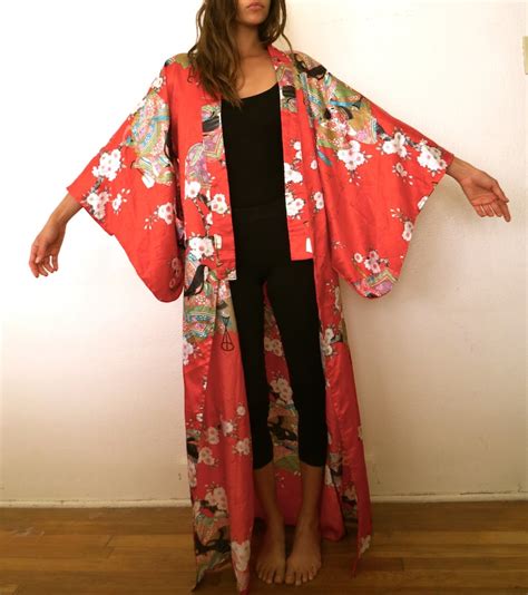 Japanese Red Silk Kimono Robe Etsy