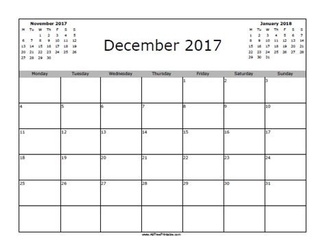 December 2017 Calendar Free Printable