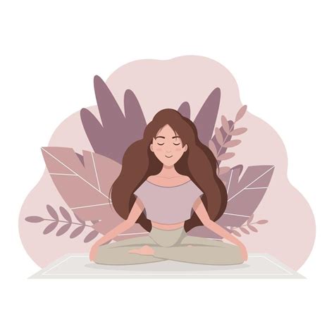 Chica Plana De Dibujos Animados En Yoga Lotus Practica La Meditación