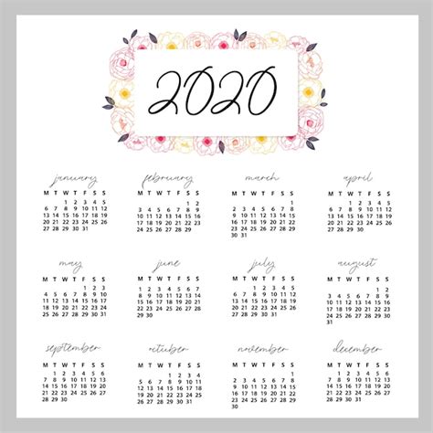 Calendario 2020 En Ingles Para Imprimir Calendario 2019