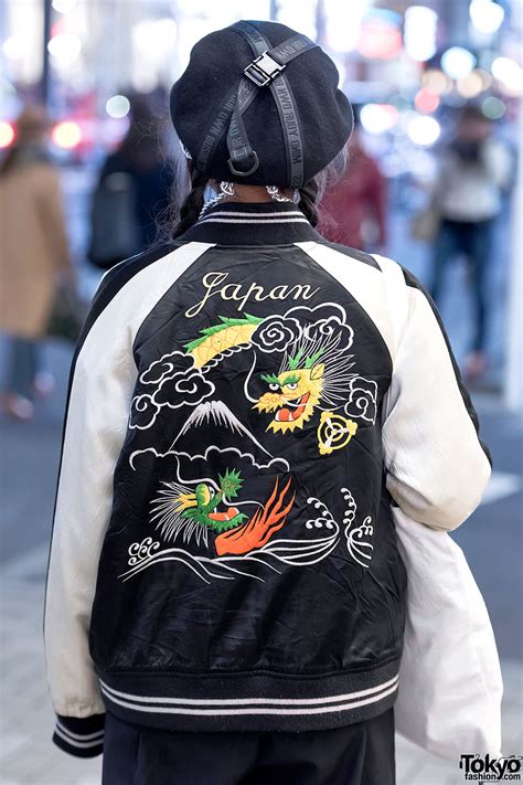Japanese Sukajan Jacket Myob Hat And Dvmvge Septum Ring In Harajuku