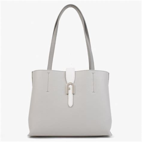 Furla Medium Sofia Grey And White Leather Colour Block Tote Bag