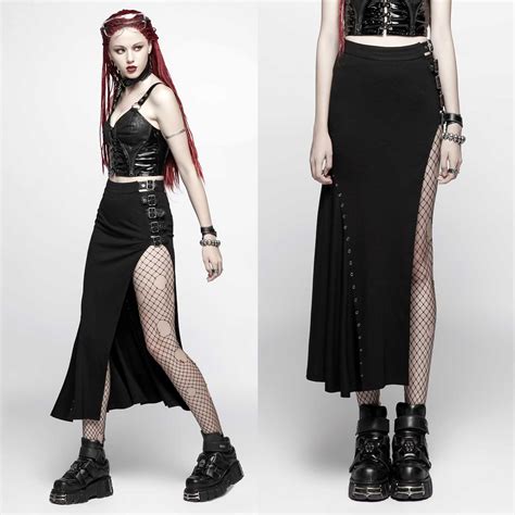 Punk Rave Amazone Cyber Rock Mit Schlitz Schwarz Gothic Slit Skirt Black Larp Ebay