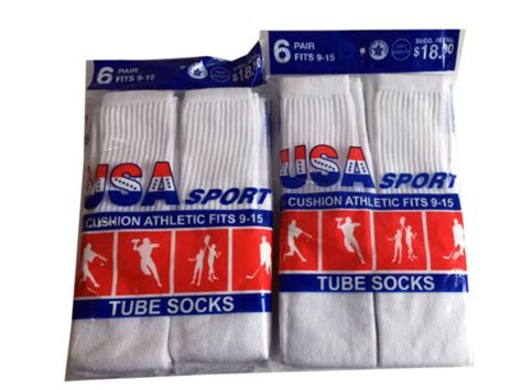12 Pairs New White Mens Cotton Athletic Sports Tube Crew Socks 9 15 Made In Usa Ebay