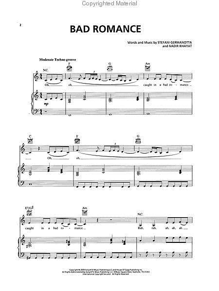 Bad Romance By Lady Gaga Sheet Music For Piano Vocal Guitar Buy Print Music Hl 354035