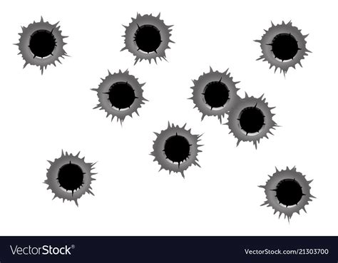 Realistic Bullet Holes On White Background Vector Image