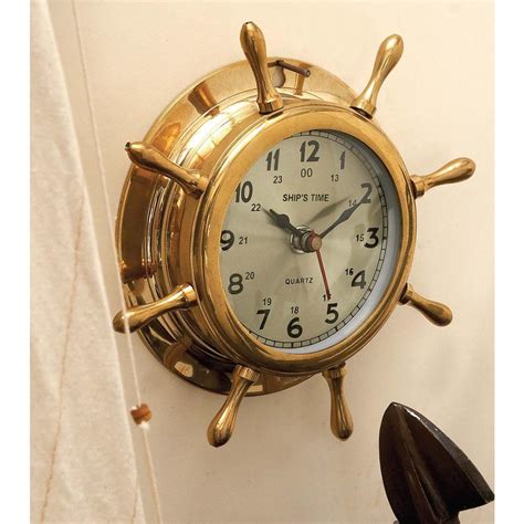 7 In X 7 In Nautical Shipwheel Brass Wall Clock 28191 The Home Depot