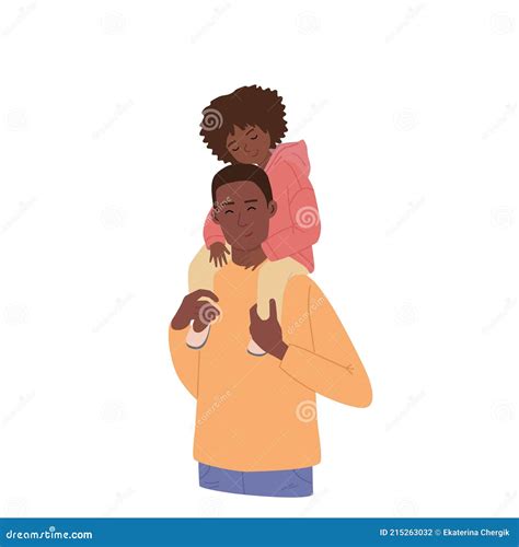 a man holds a beautiful daughter on his shoulders the dark skinned girl and her father smile