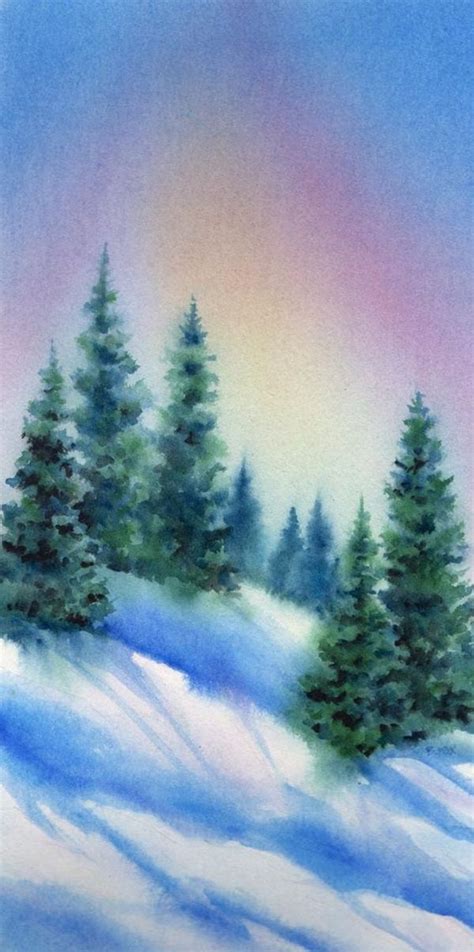 Easy Watercolor Paintings For New Artists Winter Landscape Painting