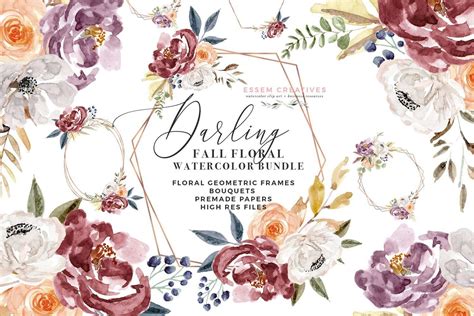 Bordeaux Burgundy Watercolor Flowers Clipart Fall Floral Graphics