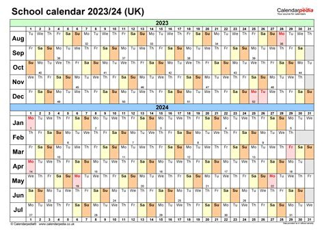 School Calendars 202324 Uk Free Printable Word Templates