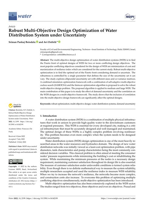 Pdf Robust Multi Objective Design Optimization Of Water Distribution