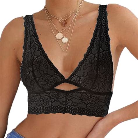 Sexy Black Halter Camisole Deep V Three Point Bra Top Lace Lingerie N