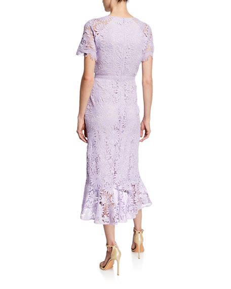 Shoshanna Edgecombe Short Sleeve Floral Lace Midi Dress Neiman Marcus