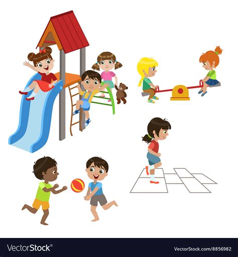 Kids Playing Outdoors Set Royalty Free Vector Image